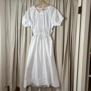 NWT Love Ady White Puff Sleeve Cutout Back Midi Dress Medium Summer Cottage